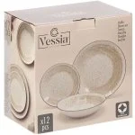 Vajilla 12 Piezas Rayas Marrón Vessia