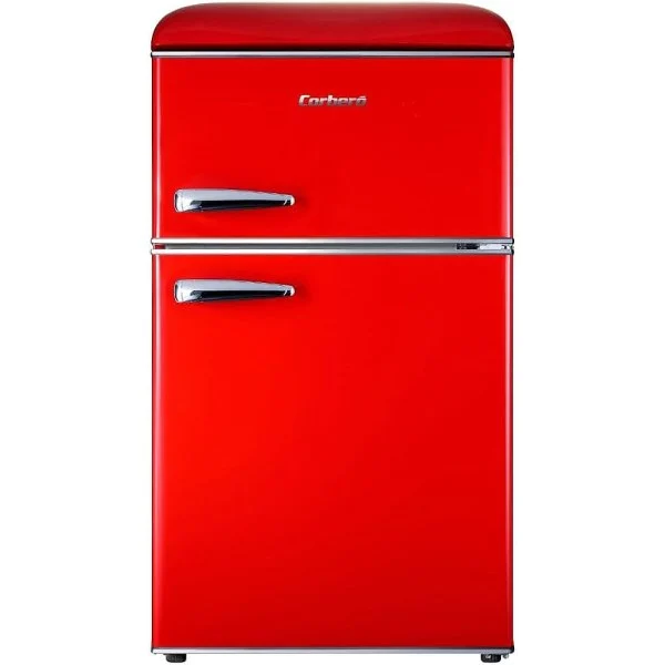 Frigorífico Corbero CF2PG90RR retro rojo con diseño elegante.