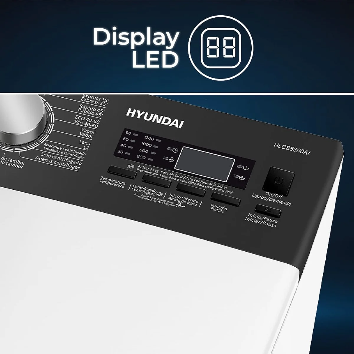 Lavadora Hyundai HLCS8300AI 8 Kg 1300 rpm Clase A Blanco