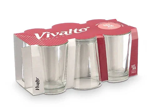 Juego 6 Vasos Agua Lisos 190 ml Vivalto