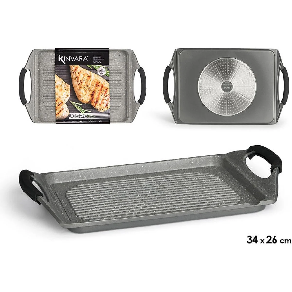 Plancha Asar Kinvara Plana Gris 34x26 Aluminio Fundido