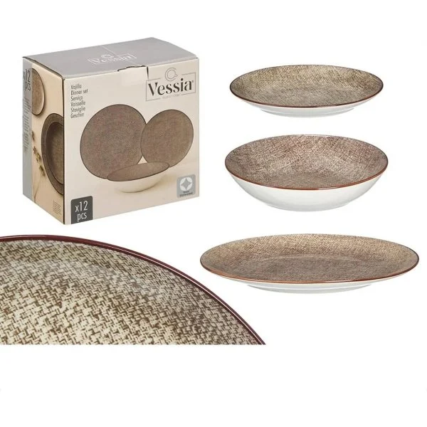 Vajilla 12 Piezas Porcelana Marrón Vessia