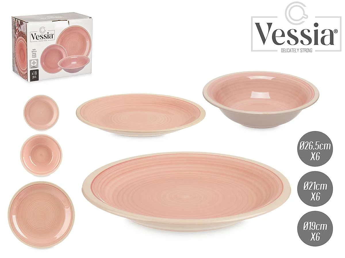 Vajilla 18 Piezas Gres Rosa Vessia