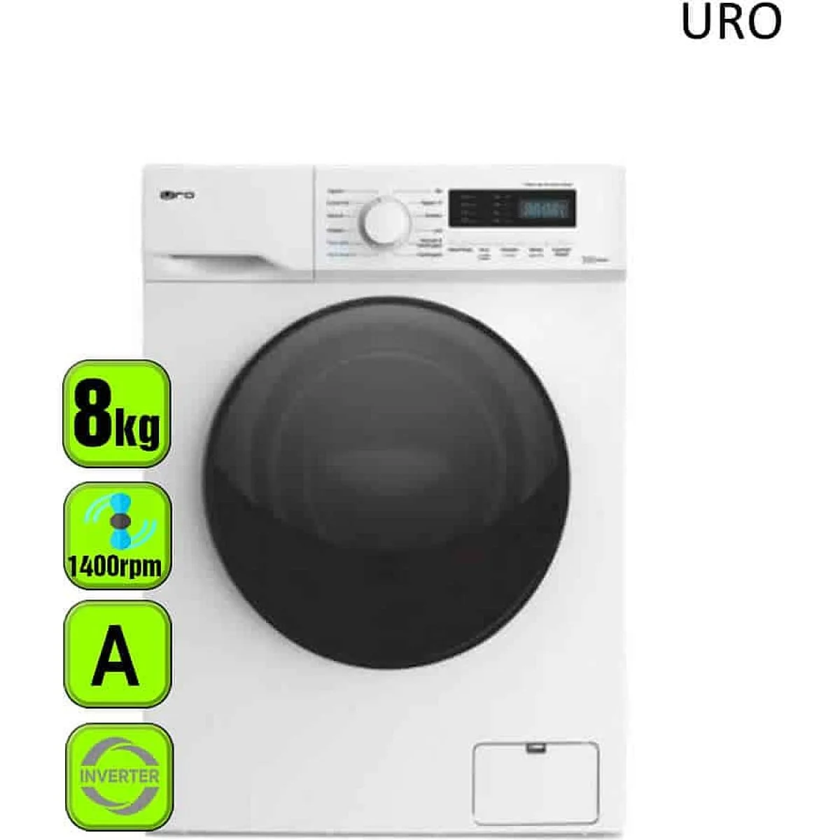 Lavadora Uro 8 Kg 1400 rpm Clase A Vapor Inverter Display