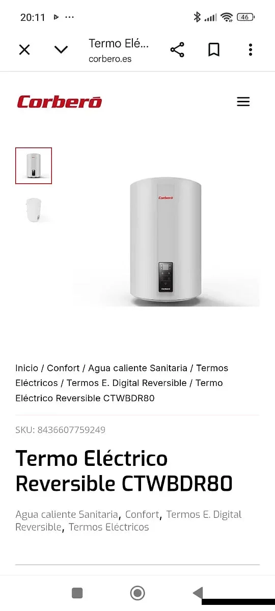Termo Eléctrico Corbero CTWBDR80 72 L Digital Smart