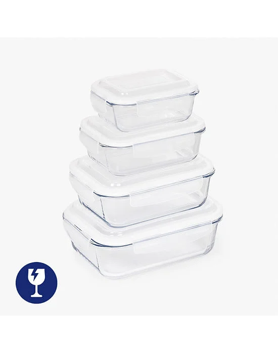 Set 4 Fiambreras Cristal Rectangular 100% Herméticas