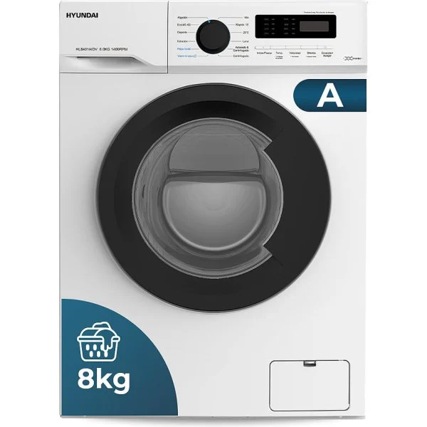Lavadora Hyundai HLF814IADW01 8 Kg 1400 rpm Clase A Vapor Inverter