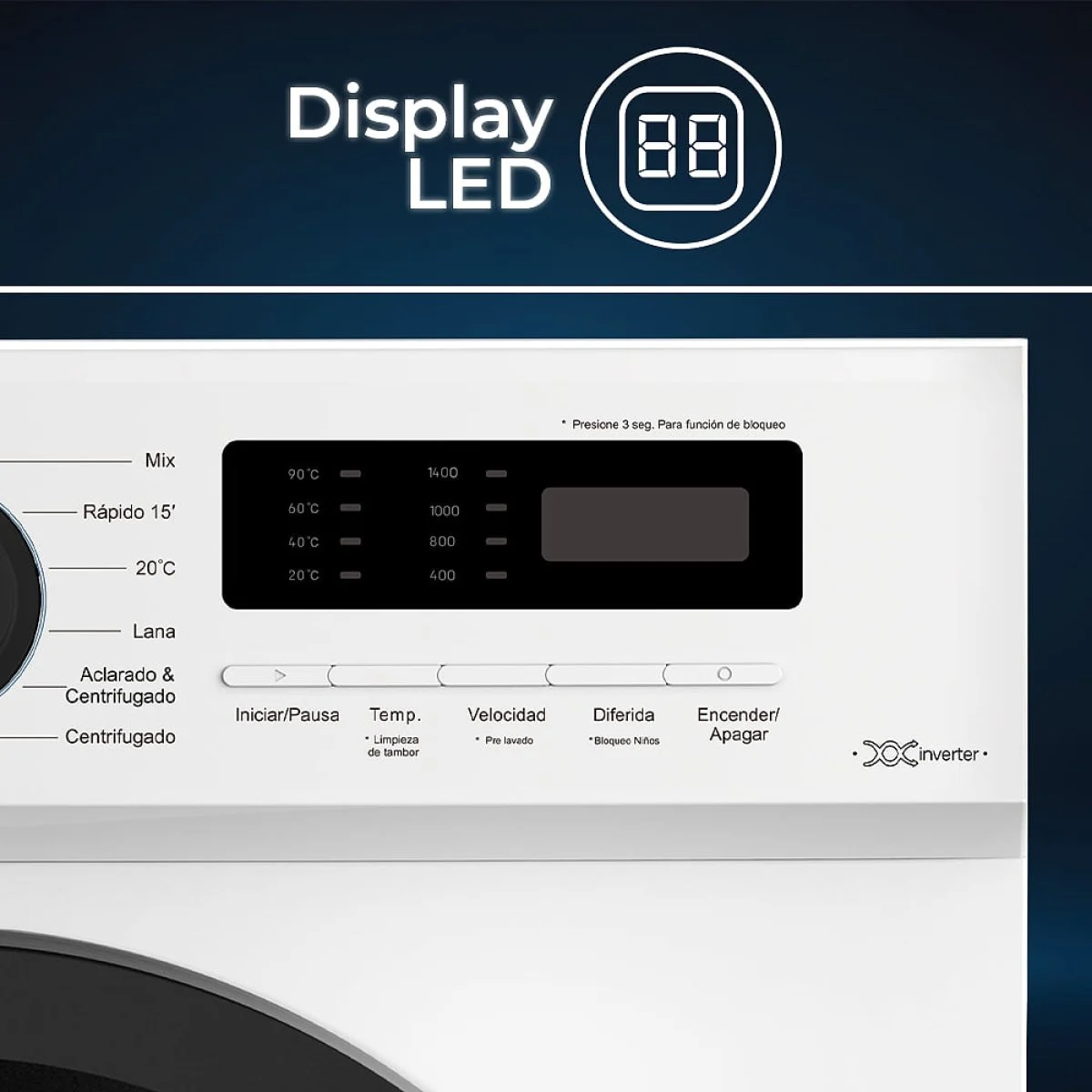 Lavadora Hyundai HLF814IADW01 8 Kg 1400 rpm Clase A Vapor Inverter