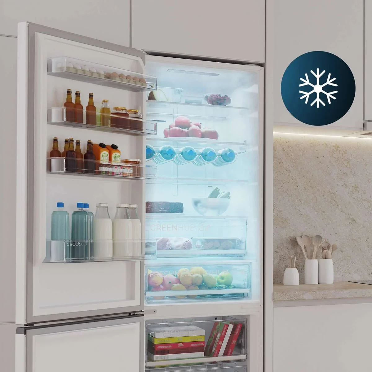 Frigorífico Cecotec 201X60 E Cristal Blanco CoolMarket Combi 456 White Glass E