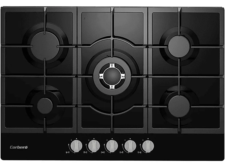 Encimera Cristal Gas Corbero CPCGM5F5021N 5 Fuegos 3300W Negro
