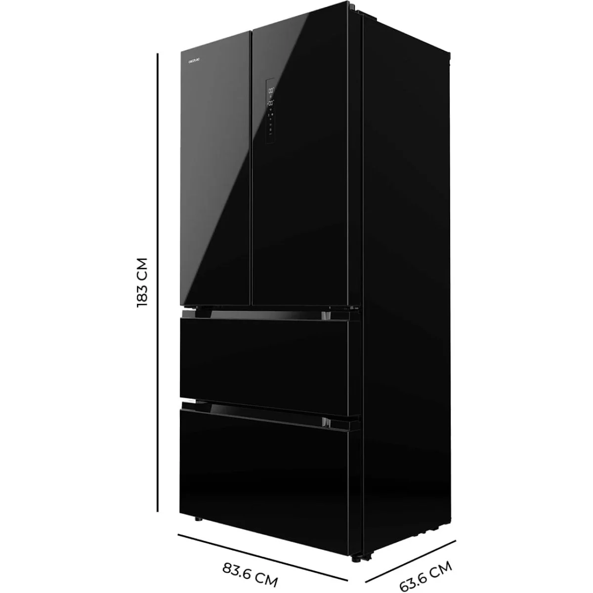 Frigorífico Americano Cecotec Frances Cristal Negro 84x184 FD 436 Black Glass E