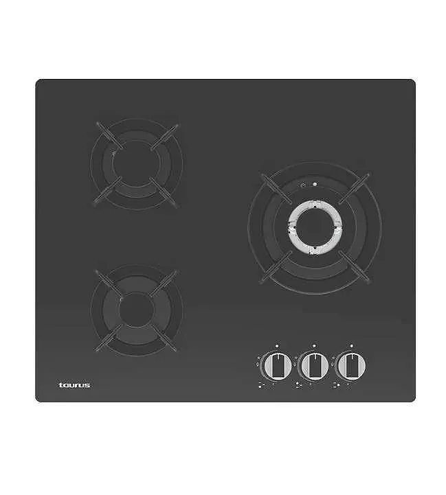 Encimera Taurus GC3HN Cristal Gas 6,35 kW 3 Fuegos Negra