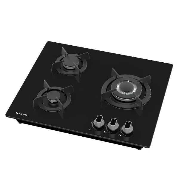 Encimera Taurus GC3HN Cristal Gas 6,35 kW 3 Fuegos Negra
