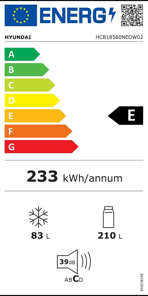 Frigorífico Hyundai HCB18560NEDW02 293 L Clase E Blanco No Frost