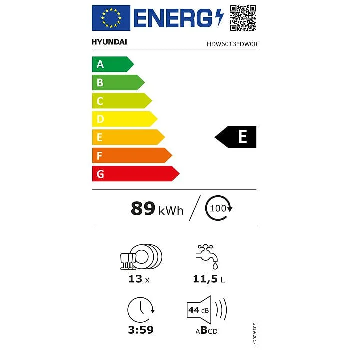 Lavavajillas Hyundai HDW6013EDW00 60 cm Clase E 14 Cubiertos Blanco