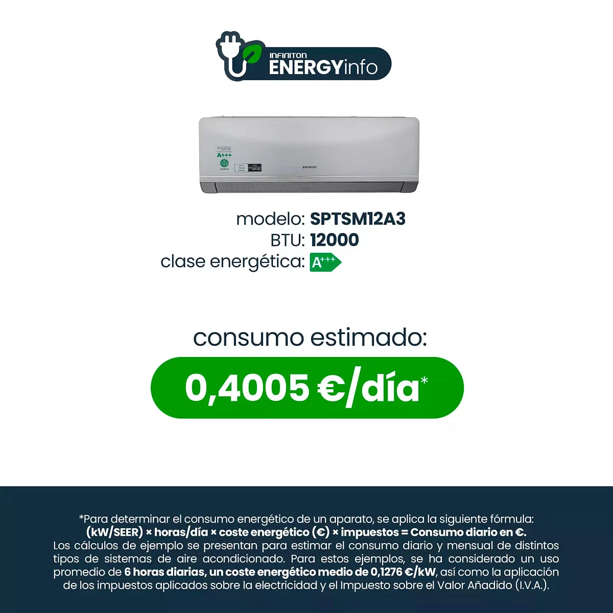 Aire Acondicionado Infiniton SPTSM12A3 3000 Frigorías A+++ Plata Mate WiFi
