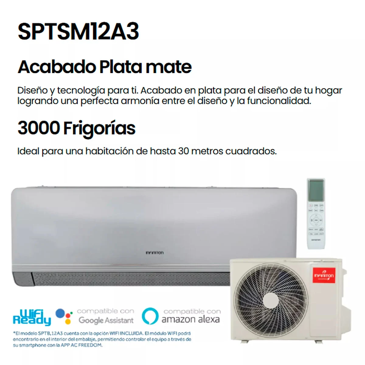 Aire Acondicionado Infiniton SPTSM12A3 3000 Frigorías A+++ Plata Mate WiFi