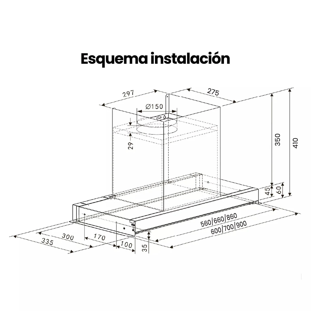 Campana plana Infiniton CMPG-A7035 70 cm 600 m3/h Clase AP Inox