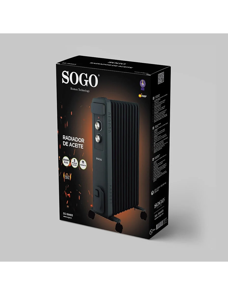 Radiador de aceite Sogo 11 elementos 2500W Negro