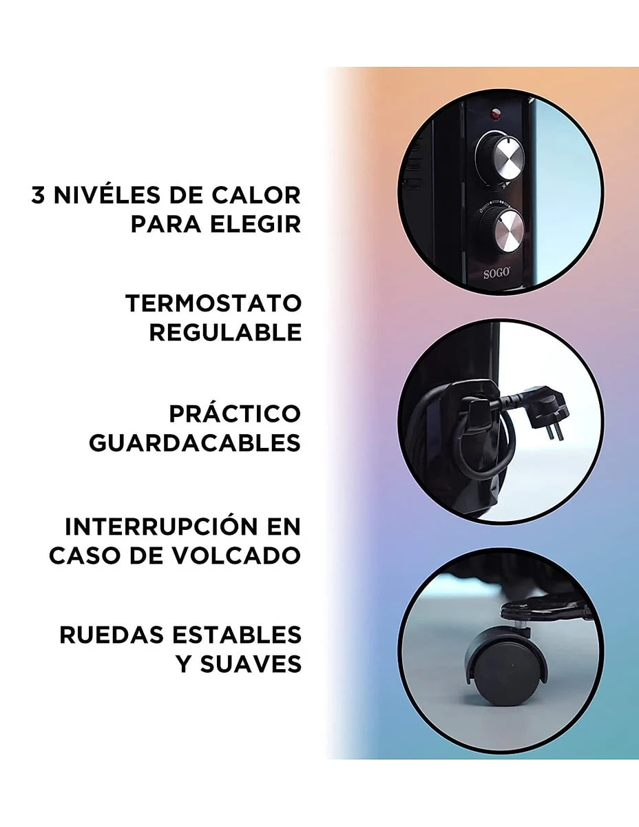 Radiador de aceite Sogo 11 elementos 2500W Negro
