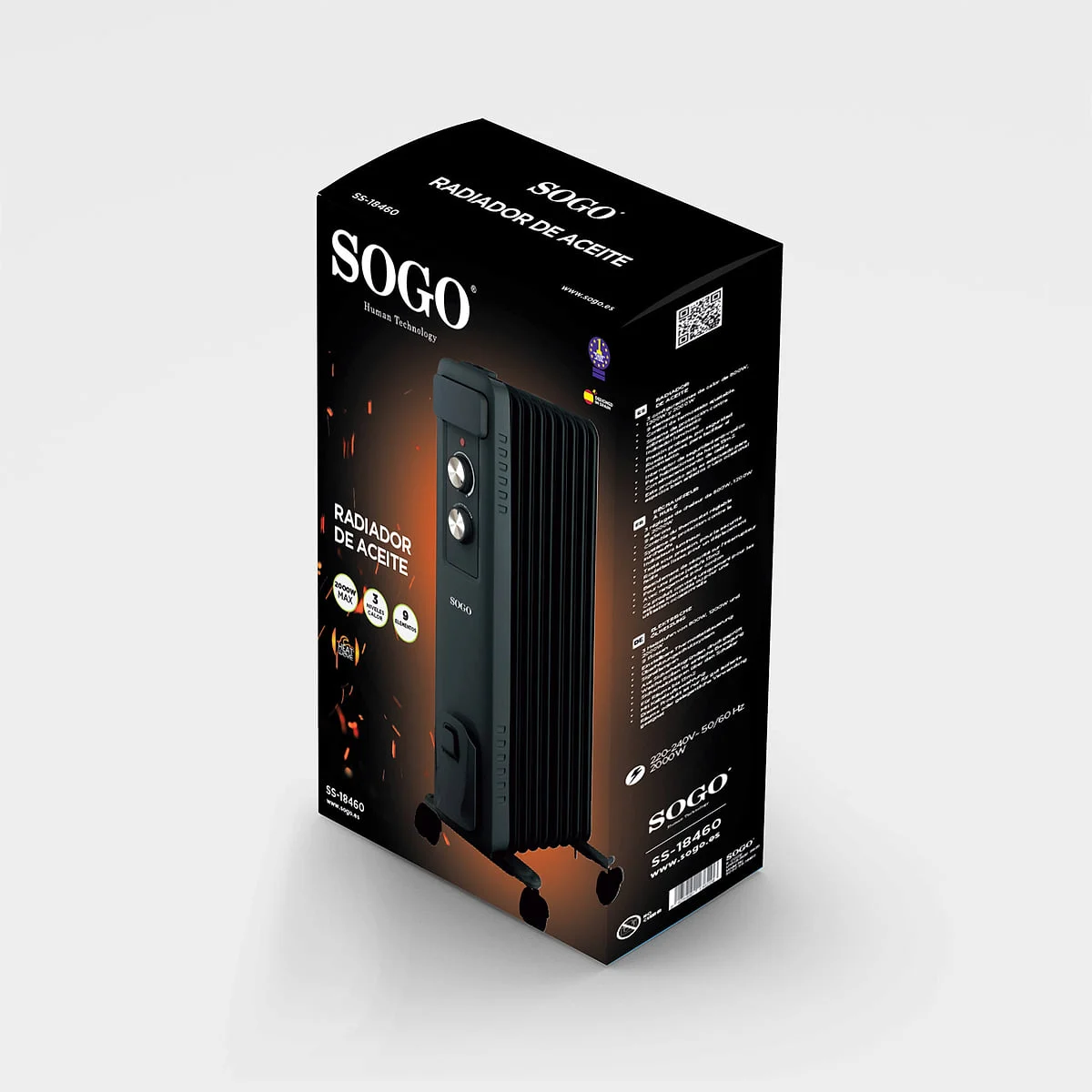 Radiador de aceite Sogo SS18460 2000W 9 elementos Negro