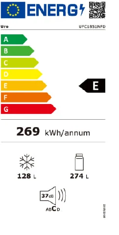 Frigorífico Uro 186X60 Clase E Blanco No Frost Cajón 0º