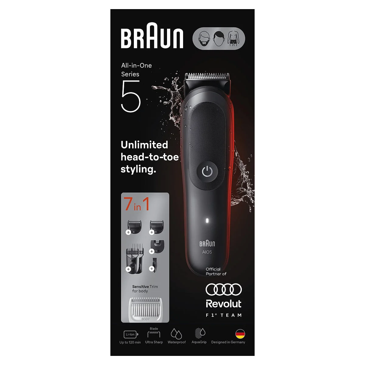 Corta pelos Braun 7 en 1 Multigroom Formula 1 Negro