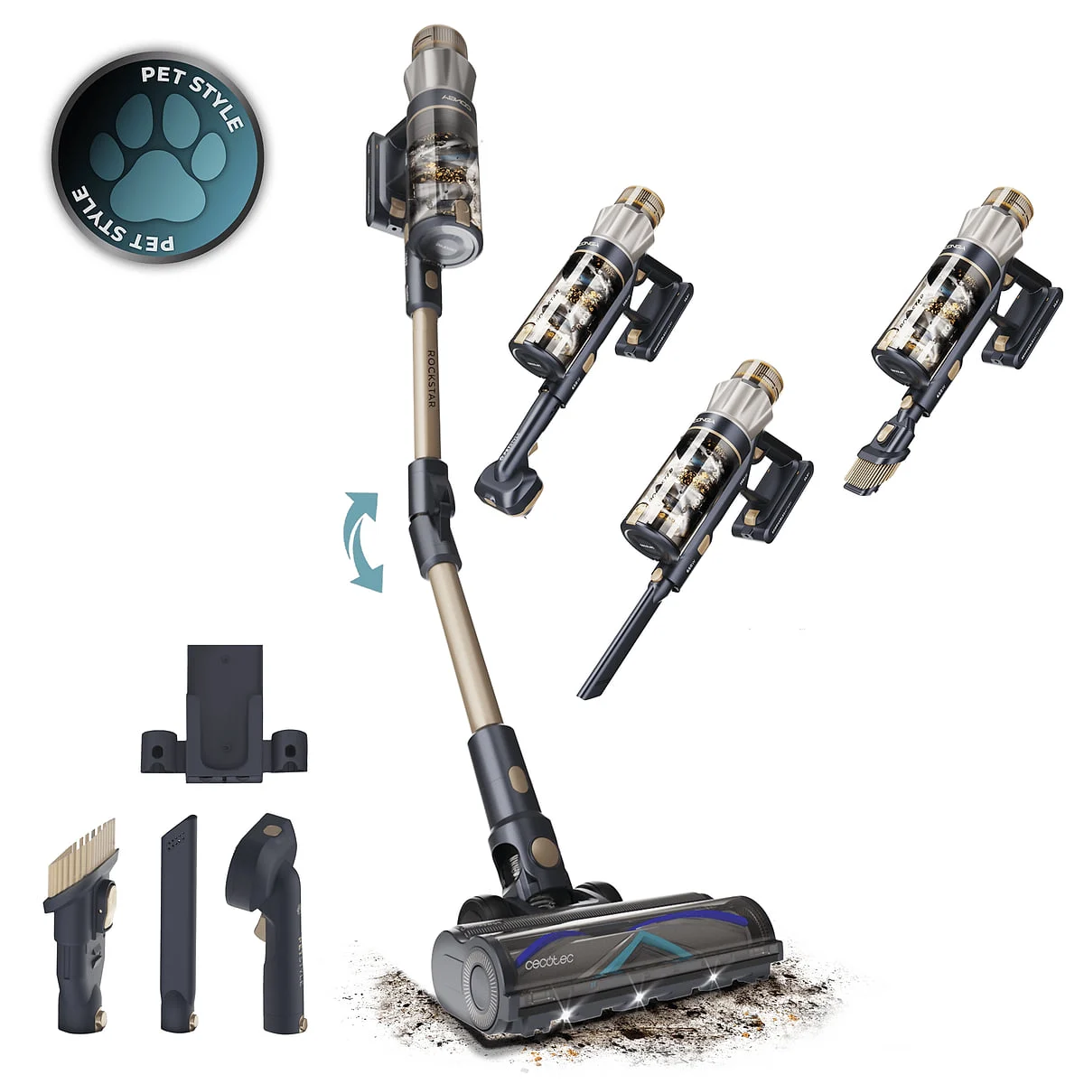 Aspirador vertical Cecotec Conga Rockstar RS90 Pet Flex X-Treme 600 W 160 AW