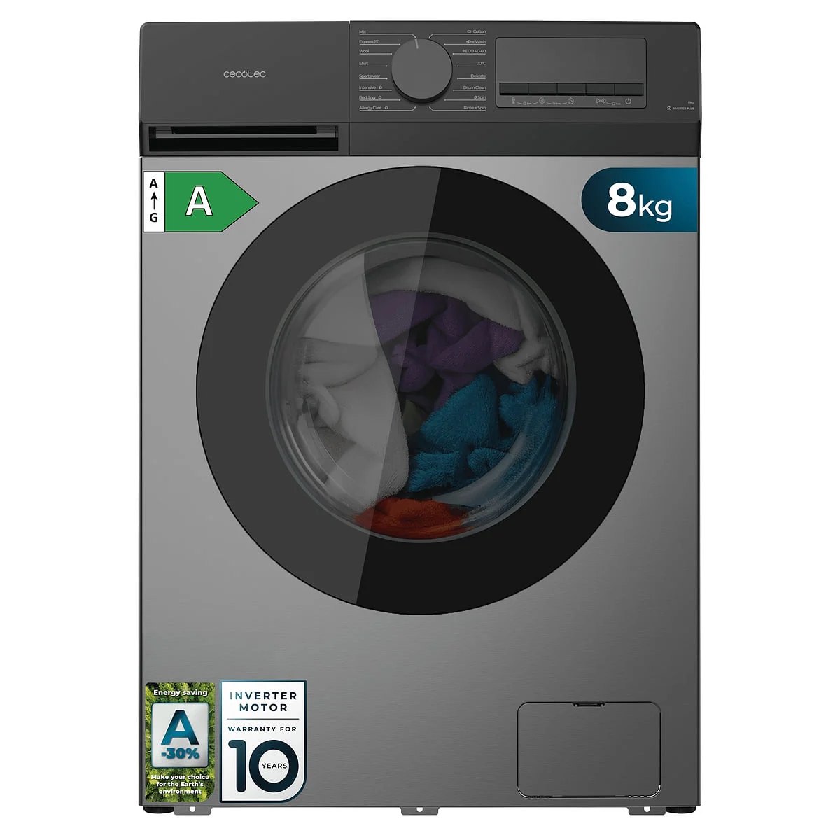 Lavadora Cecotec Bolero DressCode 8450 Inverter 8 Kg 1400 rpm Clase A-20% Inox