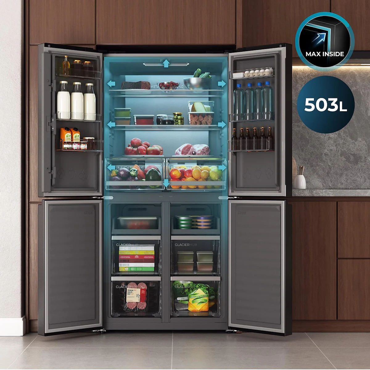 Frigorifico americano Cecotec Bolero CoolMarket 4D 503 Dark D 503 L Clase D Inox
