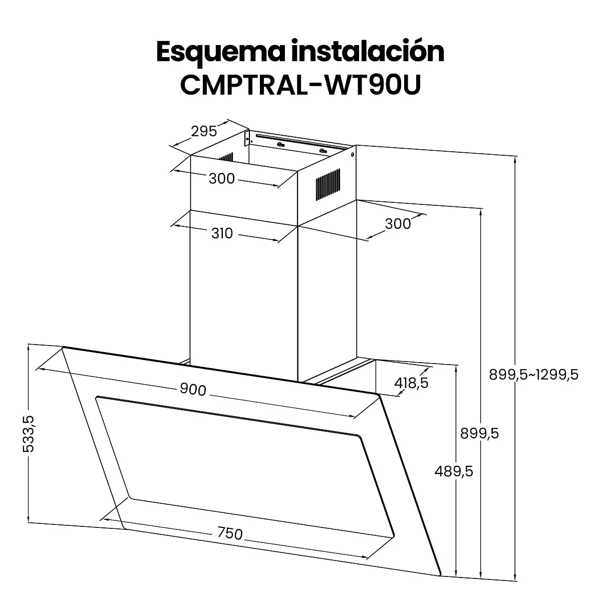 Campana Infiniton CMPTRAL-WT90U 90 cm 800 m3/h A++ Cristal Blanco