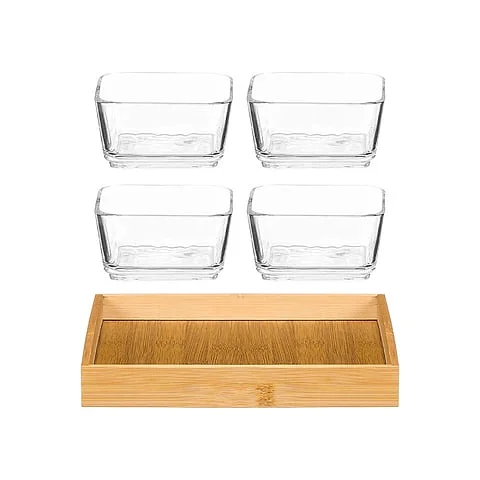 Set Aperitivos Kinvara Bandeja Bambú 4 Bols Vidrio