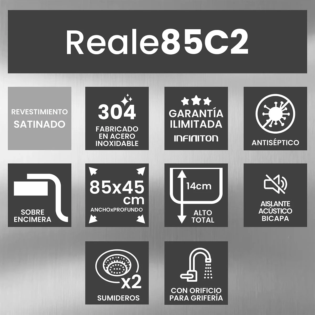 Fregadero Infiniton Reale85C2 85 cm Circular Acero Inox Satinado