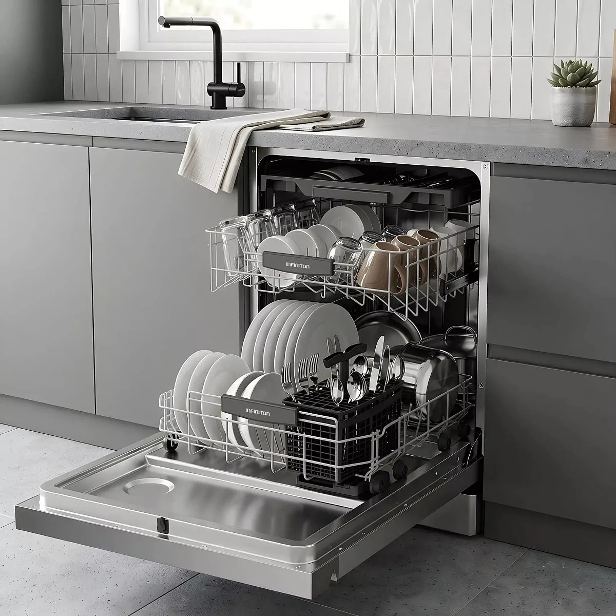 Lavavajillas Infiniton DIW-64CXF3C Clase D Inox 3º Bandeja
