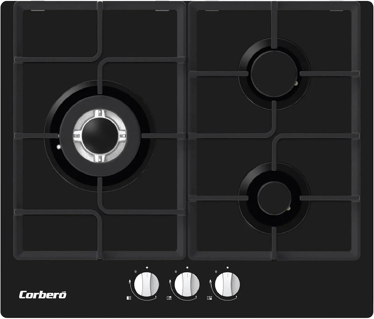 Encimera Corbero CPCGM3F3126N 3 Fuegos Cristal Negro