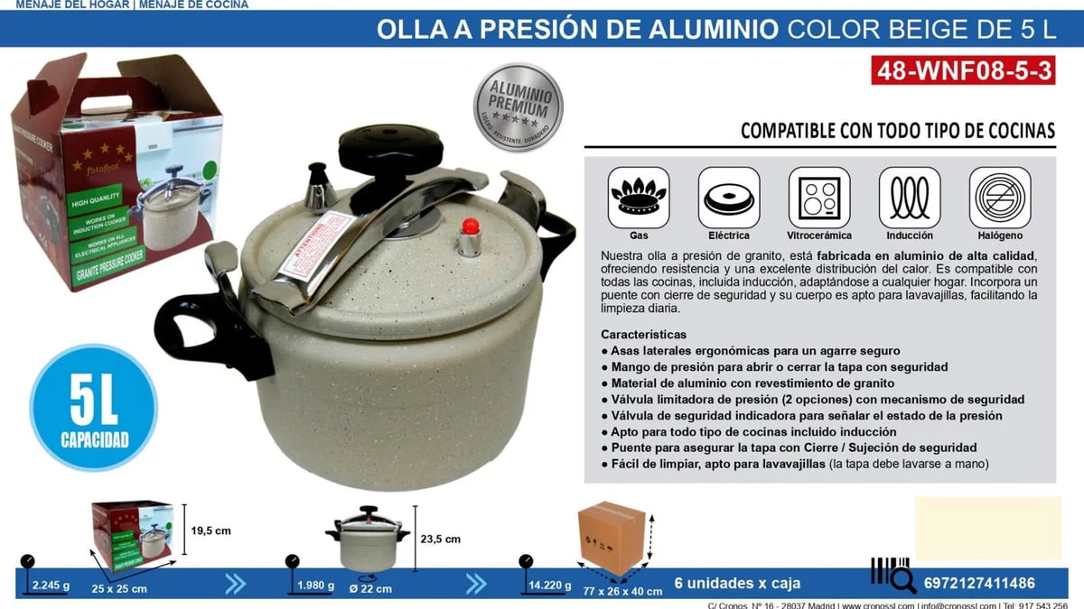 Olla a presión Silvano Aluminio 5 L Color Beig