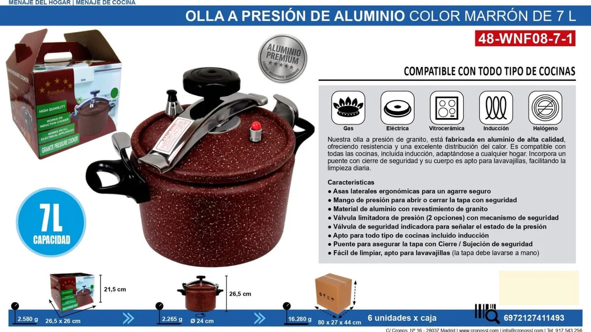 Olla a presión Silvano Aluminio 7 L Color Marrón