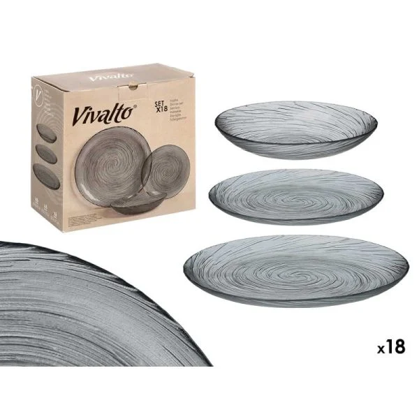 Vajilla Vidrio 18 Piezas Gris